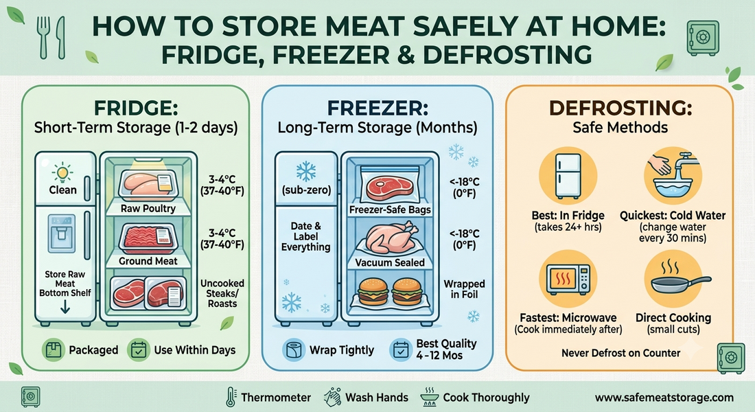 How to Store Meat Safely at Home: Fridge, Freezer & Defrosting