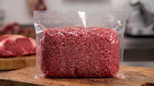 Freshly blended pork and beef mince on a marble surface – Joseppi’s Italian Range.