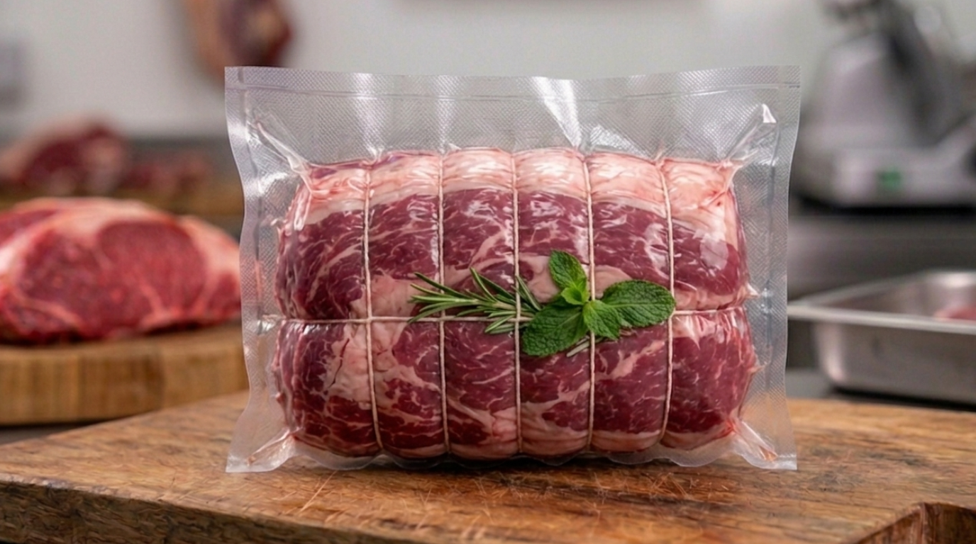A professionally rolled and tied lamb shoulder joint on a wooden board – Stack Butcher.